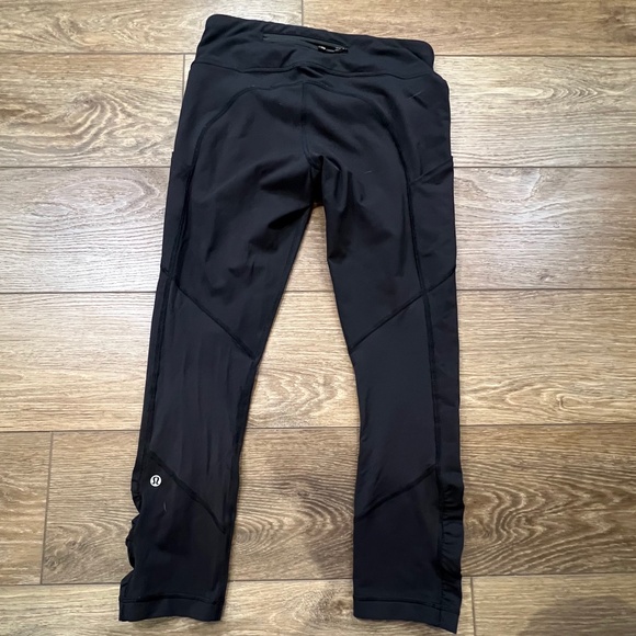 Lululemon Speed Crops Black Sz 6 W6HAYS Drawstring 23" Inseam High Waist Running - Picture 3 of 12